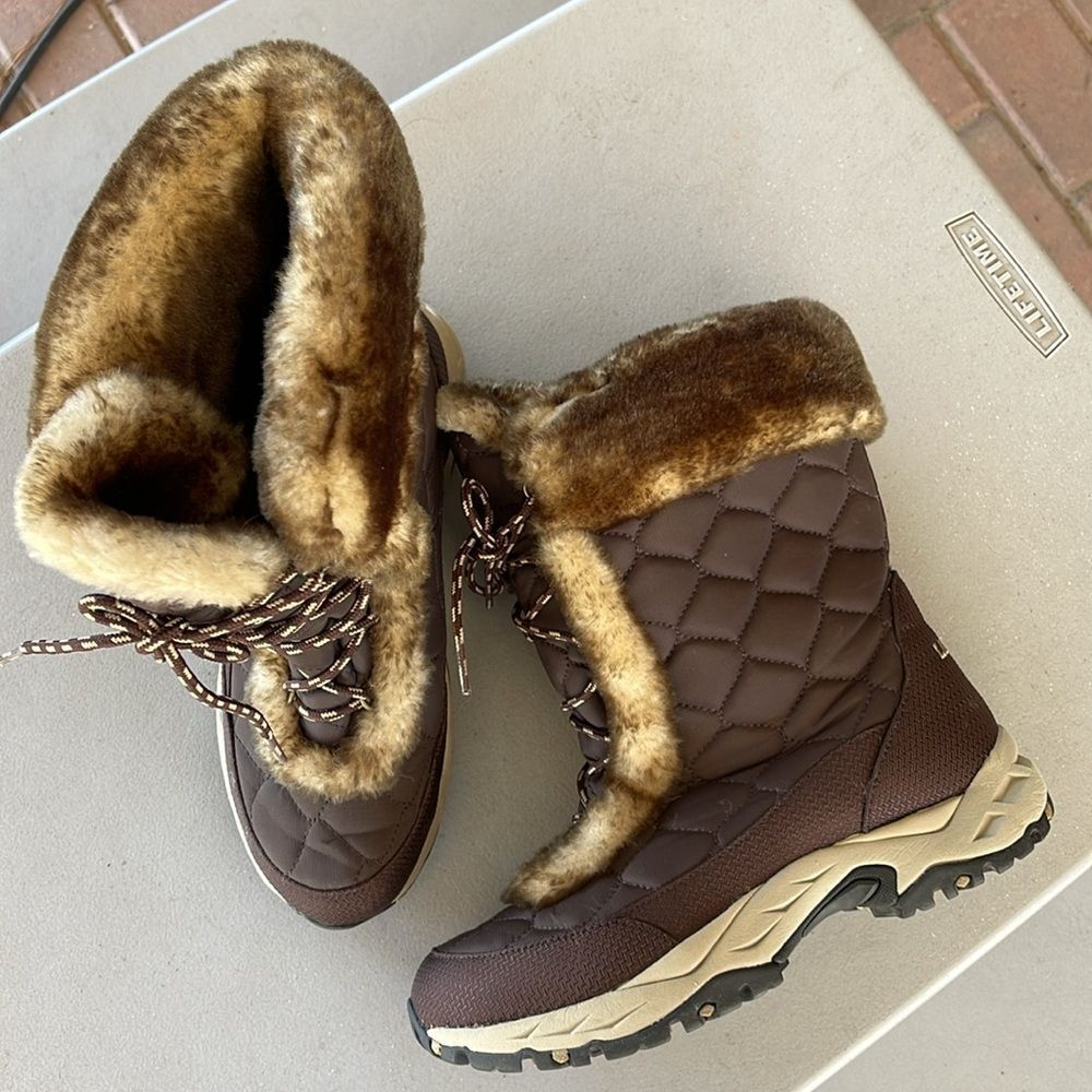 L. L. Bean Faux Fur Winter Snow Bootss Size 8.5 Brown - Picture 16 of 16